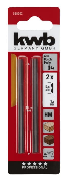 Ножі для рубанка, твердосплавні, 5.5х82 мм, 2 шт, KWB (568302)