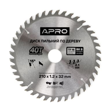 Диск пильний по дереву 210х32(30)х40Т APRO