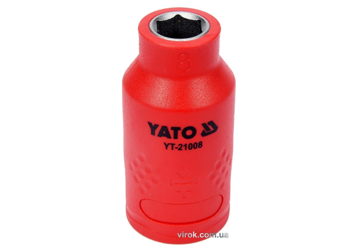 Головка торцева 6-гранна YATO : квадрат 3/8", М= 8 мм, L= 45/28 мм, ізольов. корпус VDE до 1000В(DW)