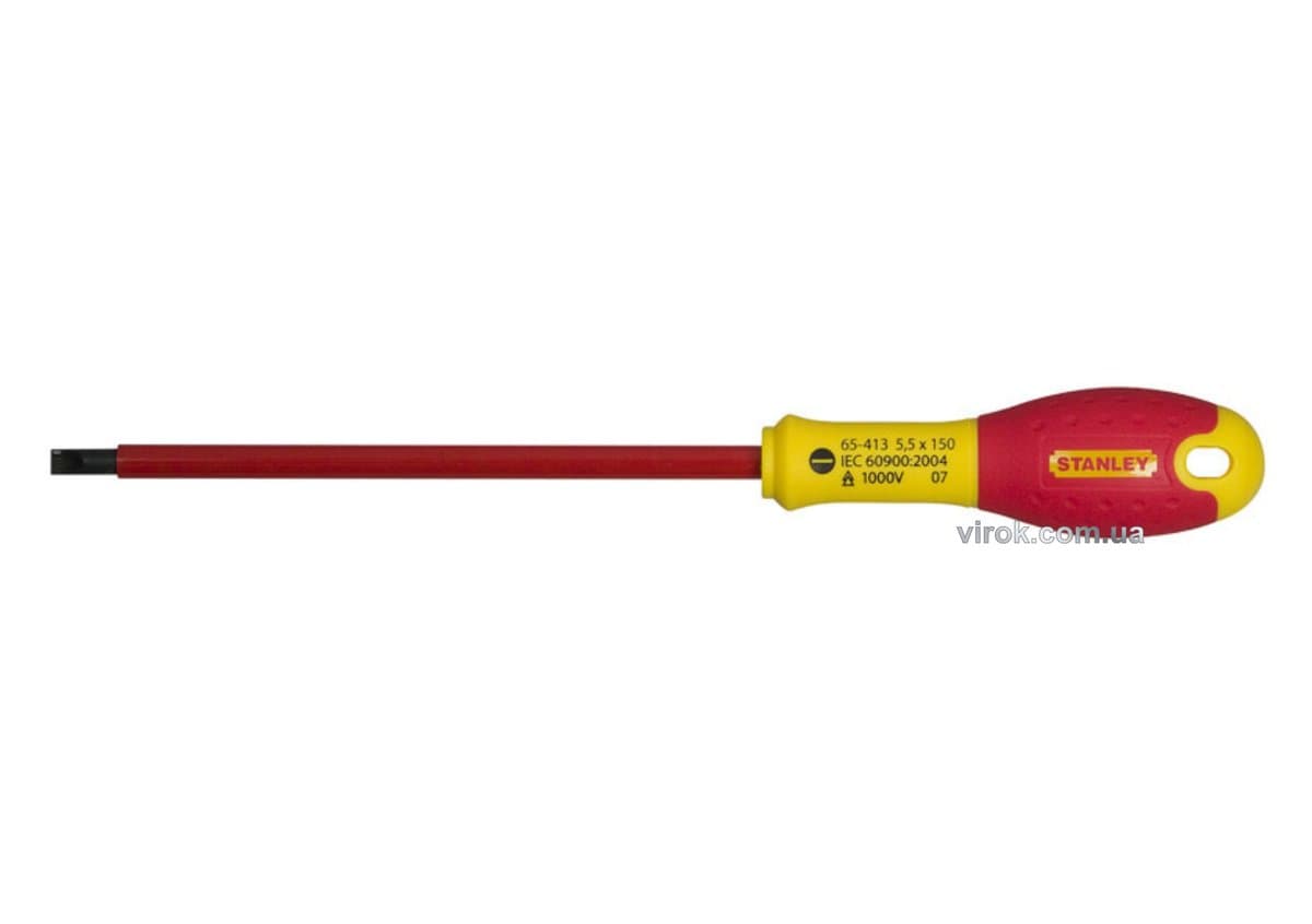 Викрутка плоска діелектрична ізольвана STANLEY "FatMax" : шліц SL4 х 100 мм, корпус VDE до 1000V