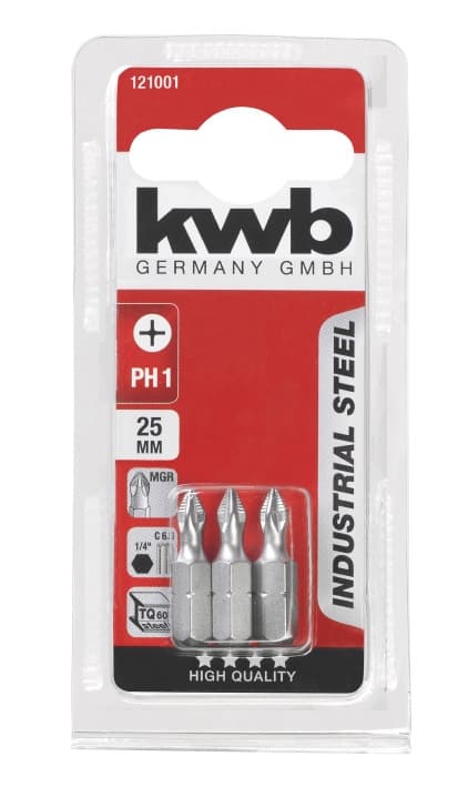 Біта з індустріальної сталі, PH1, 25мм, 3шт, KWB (121001)