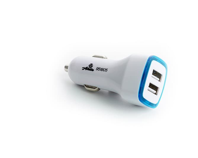 12 ATELIE Автомобільний зарядний пристрій 2 USB (12 / 24V - 5V 2,1A) квадрат, білий
