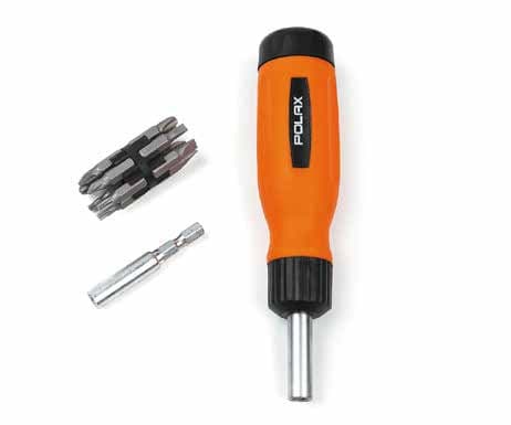 POLAX Викрутка реверсивна 12 насадок SL: 4, 5, 6 mm, PH1, PH2, PH3, T15, T20, T25, PZ1, PZ2, PZ3